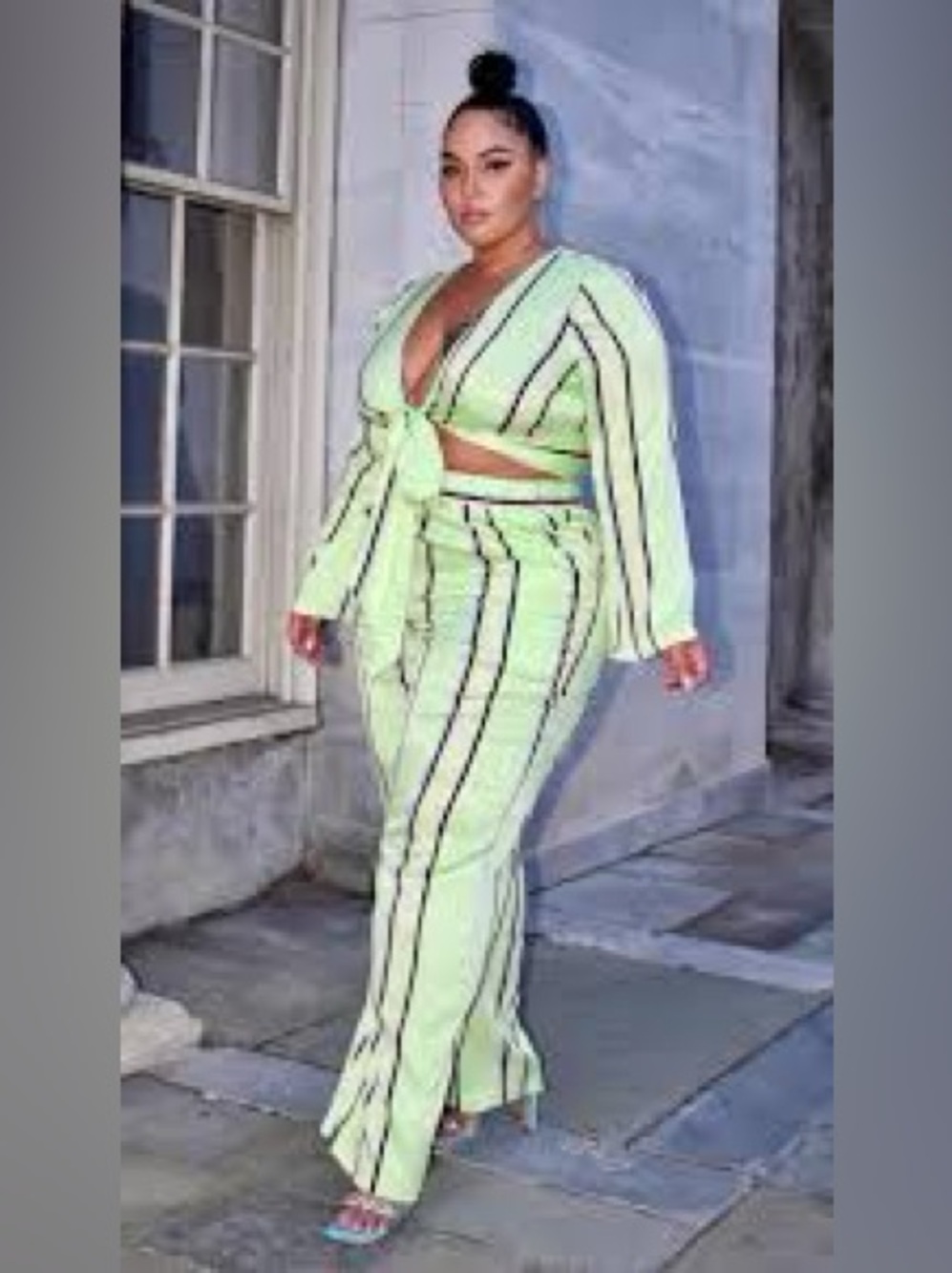 Fashion to Figure Green Stripe Tie Front Pant Set Size 1 NWT - Picture 2 of 14